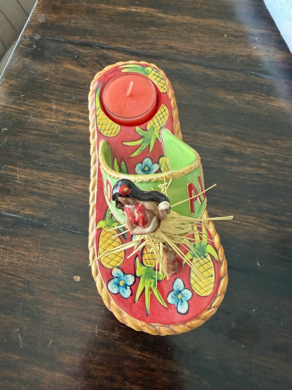 Aloha Pineapple Flip Flop Tea light Holder - Red & Green by Diane’s Happy Toes